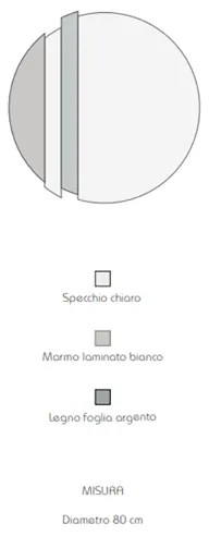 Specchio moderno 80 cm con decori foglia argento e effetto marmo bianco - KEVIN