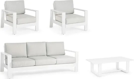 Salotto Da Esterno In Alluminio Divano 3 Posti 2 Poltrone Con Tavolino Baltic Bianco Bizzotto