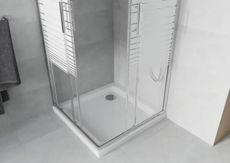 Mexen Rio cabina doccia quadrata 80 x 80 cm, fasce bianche, cromo + piatto Flat, bianco - 860-080-080-01-20-4010