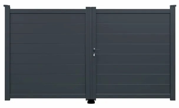 Cancello manuale a braccio articolato e a martinetto GARDENGATE Prado battente in alluminio, apertura a destra, L 350 x H 158 cm, di colore grigio antracite