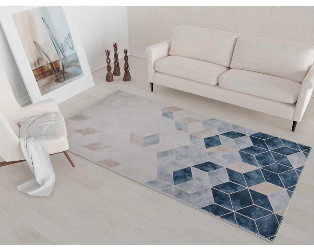 Tappeto lavabile blu scuro e crema 150x80 cm - Vitaus