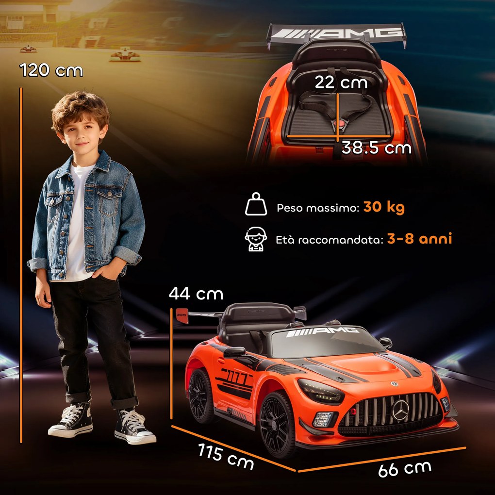 Macchina Elettrica Bambini 3-8 Anni Licenza Ufficiale Mercedes AMG 12V con Telecomando Luci LED Arancione...