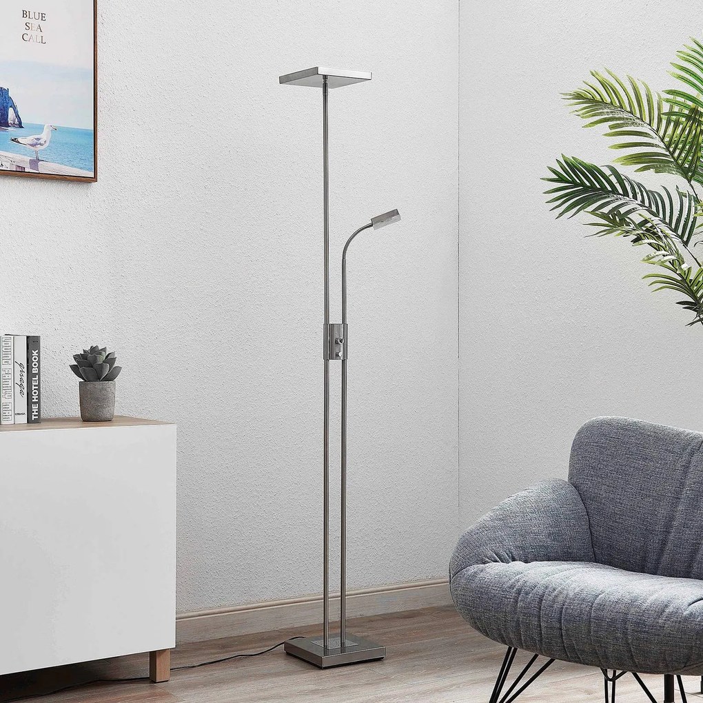 Lindby Seppa piantana LED, angolare, nichel