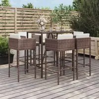 Set Bar da Giardino 7 pz con Cuscini in Polyrattan Marronecod mxl 125239