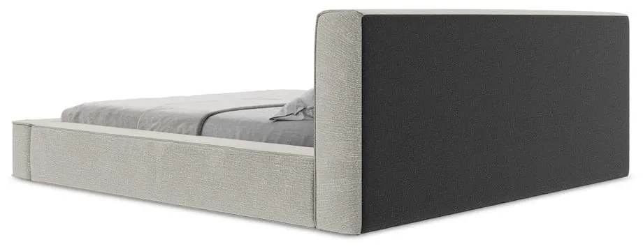 Letto matrimoniale imbottito grigio chiaro con contenitore e rete inclusi 160x200 cm Noho – Makamii