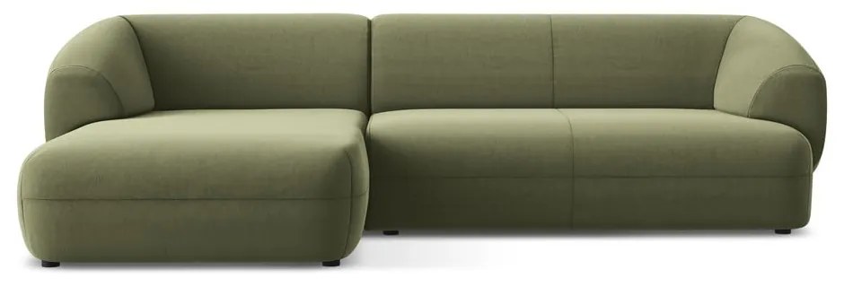 Divano angolare verde (con penisola a sinistra) con rivestimento in velluto Moana – Makamii