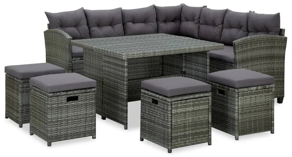 Set divani da giardino 6 pz con cuscini in polyrattan grigio