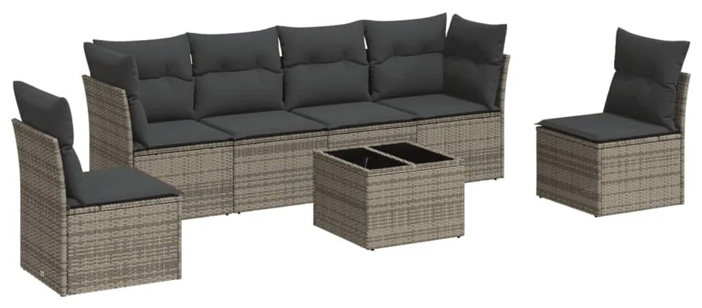 Set Divani da Giardino 7 pz con Cuscini Grigio in Polyrattan