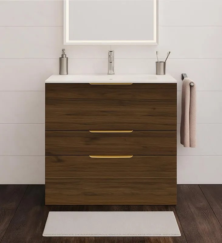 Mobile da bagno sospeso sotto lavabo L 90 x H 84 x P 48 cm noce lucido, 3 cassetti SENSEA Neo Frame