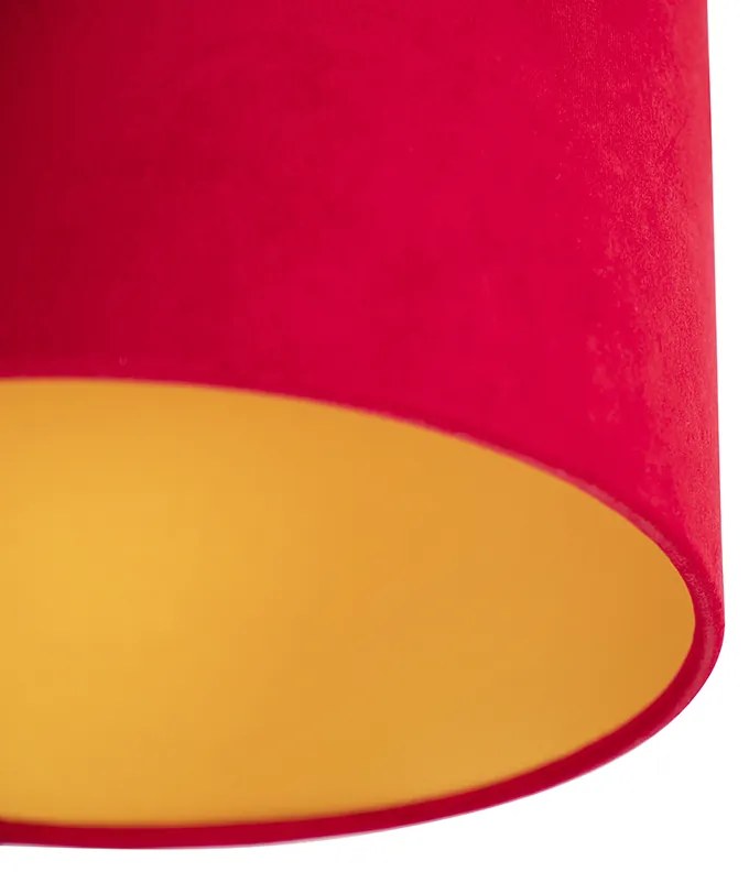 Plafoniera con paralume in velluto rosso con oro 25 cm - Combi nero