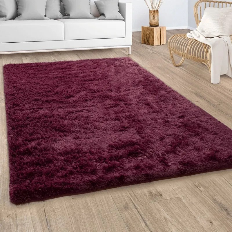 Tappeto Moderno Shaggy a pelo lungo Tinta Unita  Colore Bordeaux, Dimensioni cm 160x220