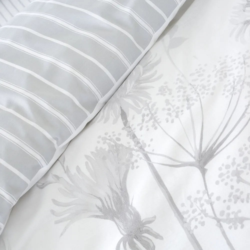 Set copripiumino e federa bianco e grigio per letto matrimoniale e per letto esteso 230x220 cm Meadowsweet Floral – Catherine Lansfield
