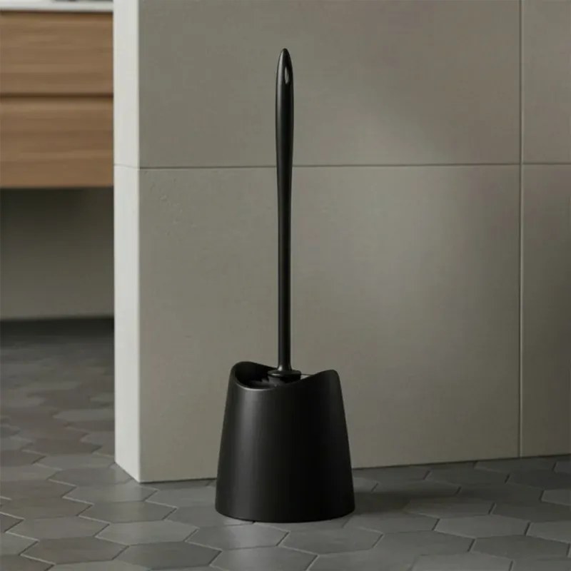 Portascopino wc da appoggio nero in abs con setole nere