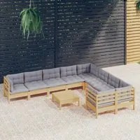 Set Divani da Giardino 10 pz con Cuscini Grigi Massello di Pino 3096988