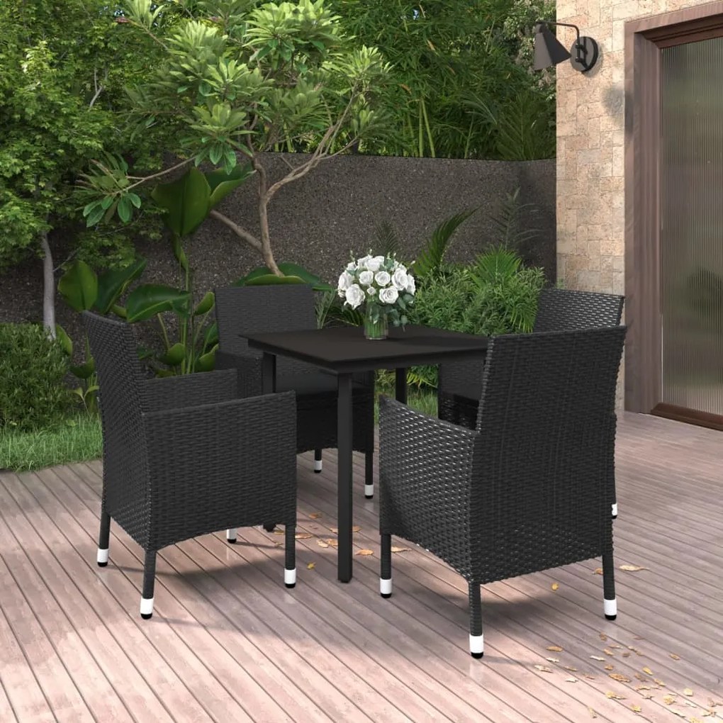 Set da pranzo da giardino 5 pz con cuscini polyrattan e vetro