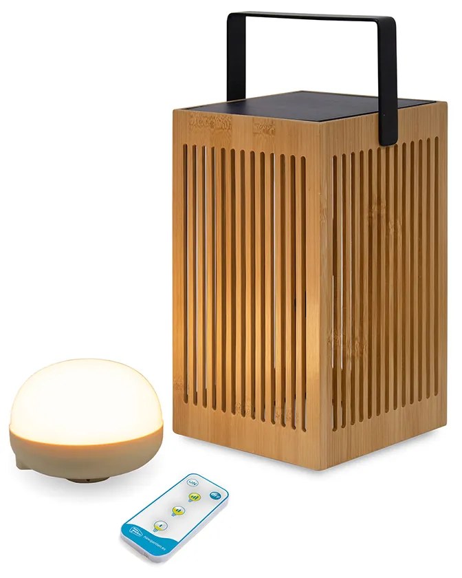 Lampada da tavolo in bambù con LED dimmerabile IP54 ricaricabile a energia solare con telecomando - Okinawa