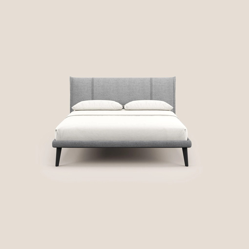 Klaus LETTO moderno con piedi in mogano e tessuto fiammato impermeabile T03 grigio chiaro