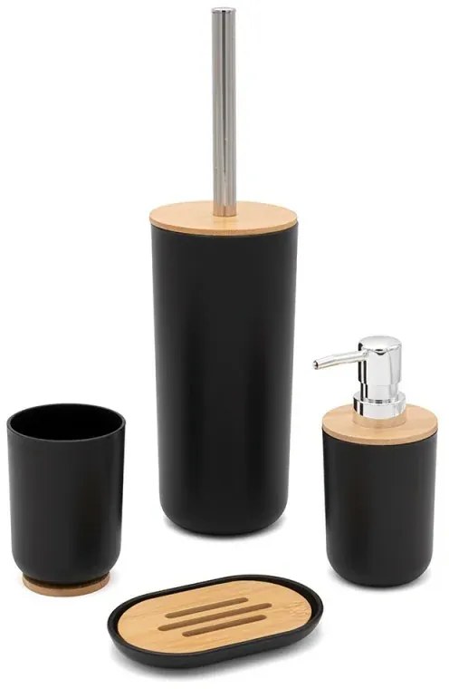 Set completo accessori bagno da appoggio in abs nero e bamboo Surf