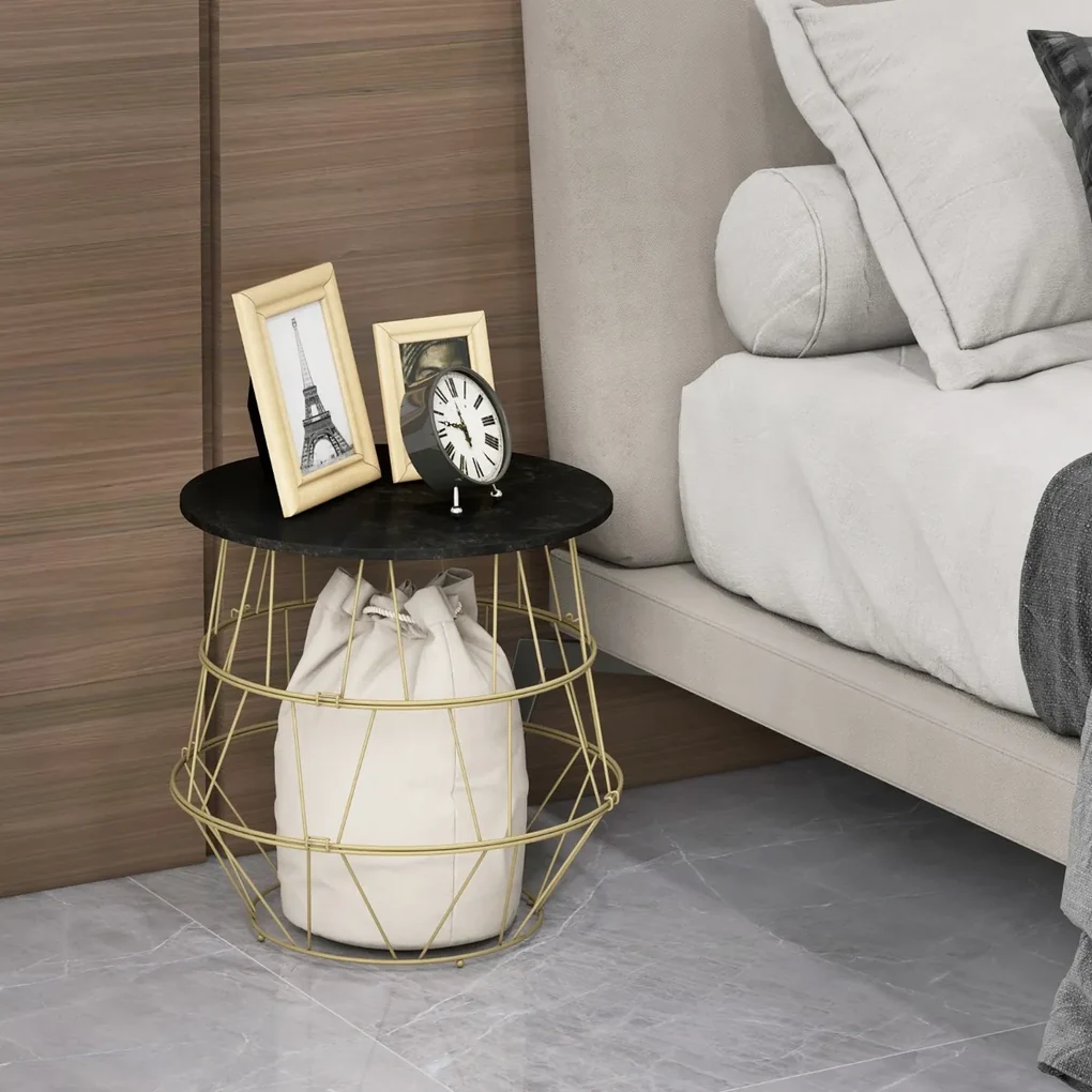 SHW Tavolino Con Contenitore E Ripiano – Acero – 41x40x53 Cm – Perfetto Per Camera Da Letto E Soggiorno