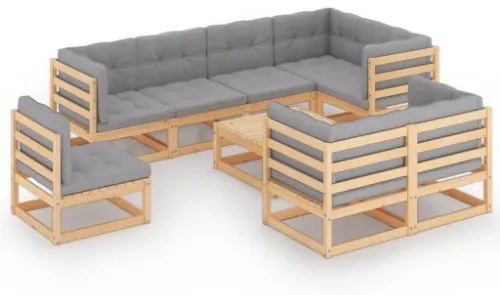 Set Divani da Giardino 9 pz con Cuscini Legno Massello di Pino