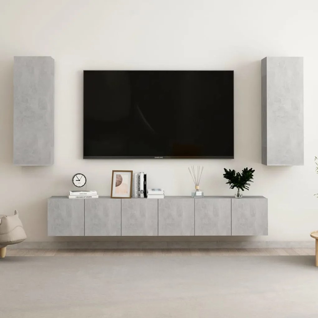 Set Di Mobili Porta Tv 5 Pz Grigio Cemento İn Legno Multistrato /