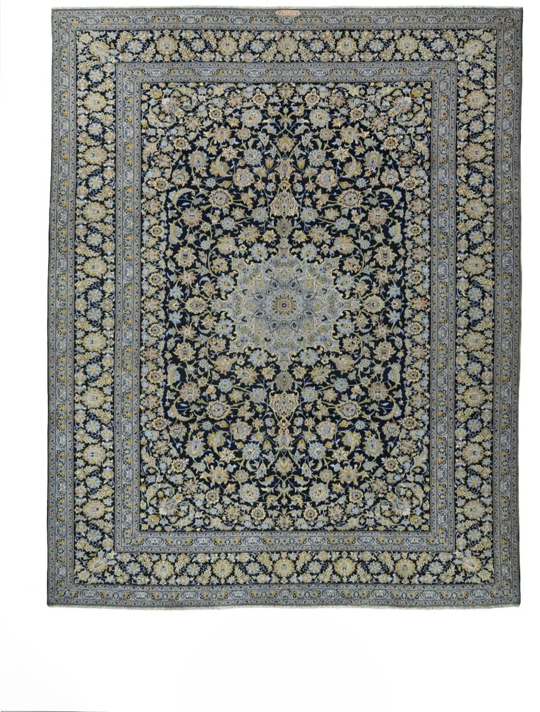 Kashan Tappeto 390x310 Blu (Iran) Annodato A Mano