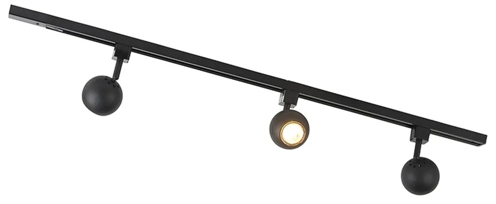 Sistema di illuminazione a binario moderno con 3 faretti neri monofase - Iconic Gissi