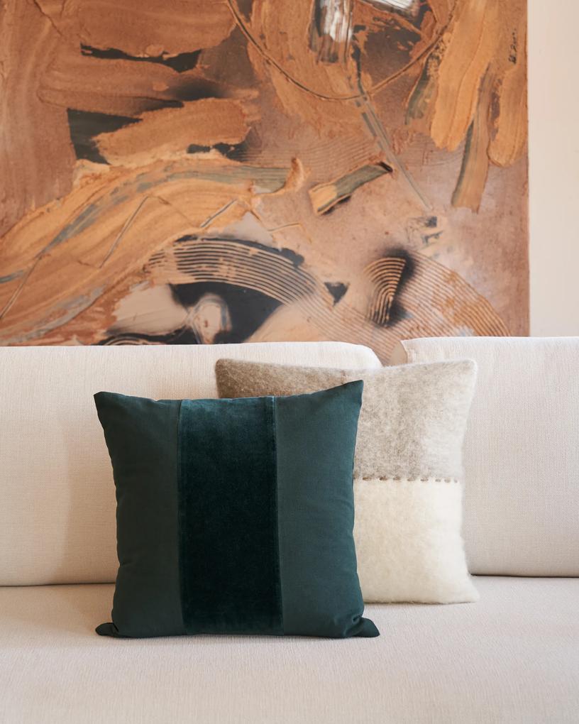 Kave Home - Federa cuscino Zaira 100% cotone e velluto verde scuro 45 x 45 cm