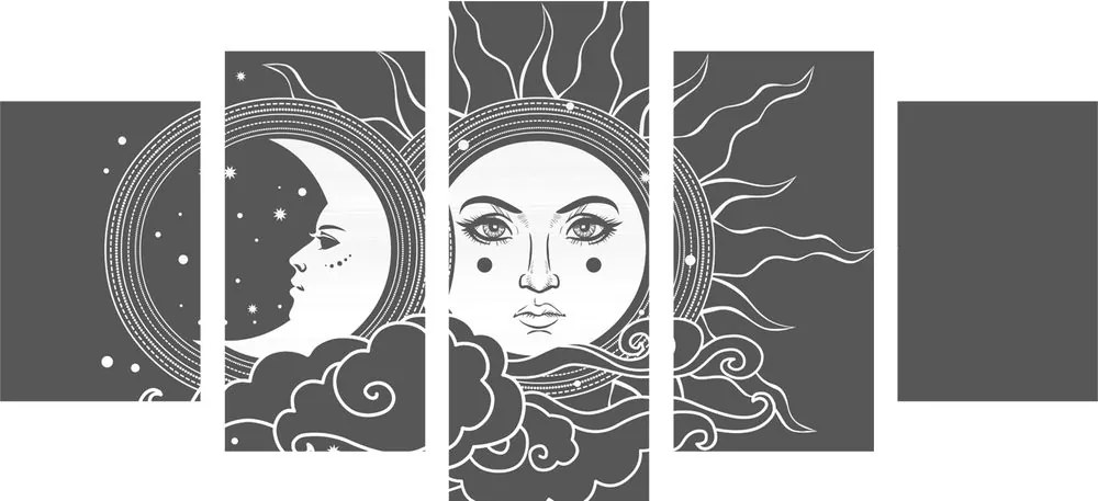 Quadri 5 pezzi – Armonia in bianco e nero di sole e luna