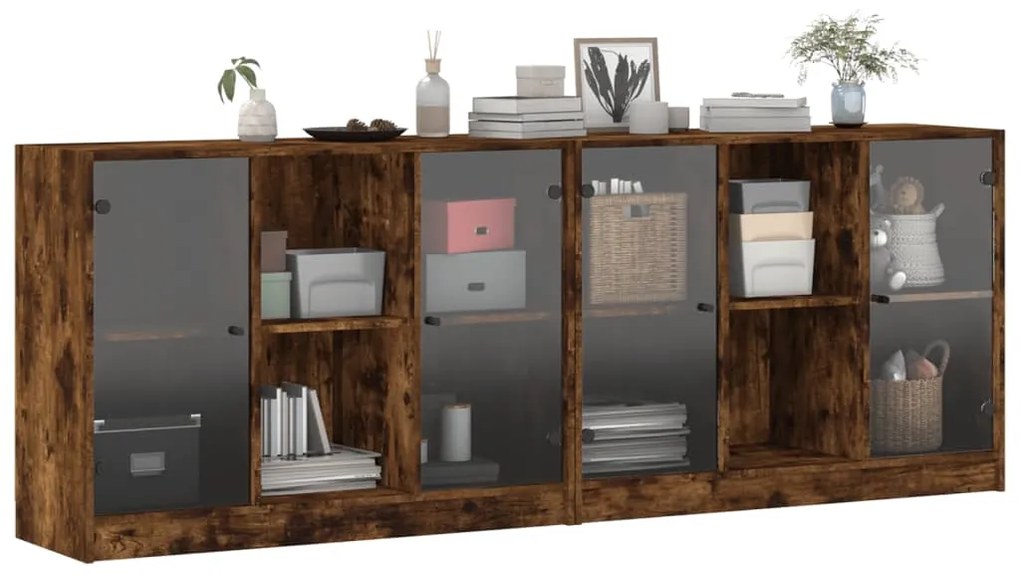 Libreria con ante rovere fumo 204x37x75 cm in legno multistrato