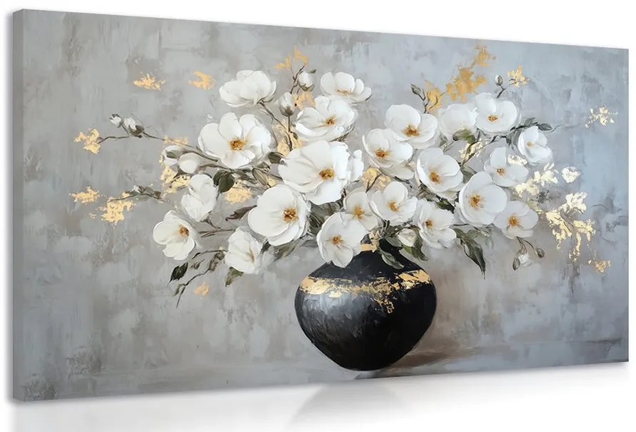Stampa su tela – Rami di fiori in vaso nero