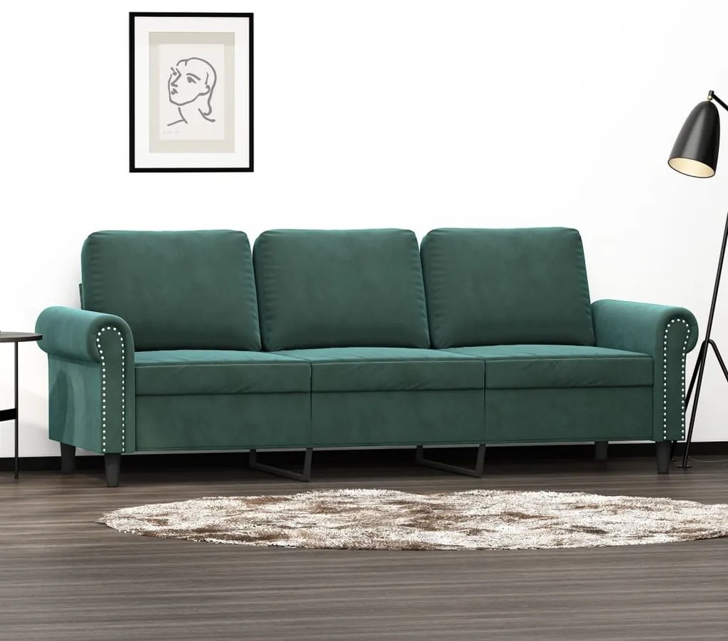Divano A 3 Posti Verde Scuro 180 Cm İn Velluto /
