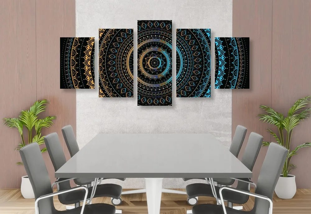 Quadri 5 pezzi – Mandala con motivo del sole