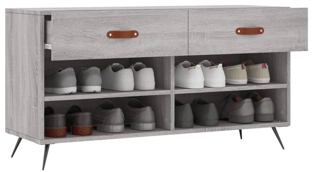 Panca Porta Scarpe Grigio Sonoma 102x35x55 cm Legno Multistrato