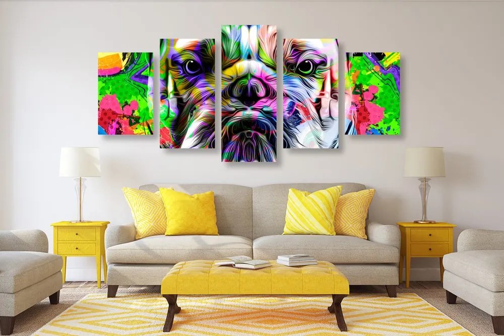 Quadri 5 pezzi – Pop-art bulldog