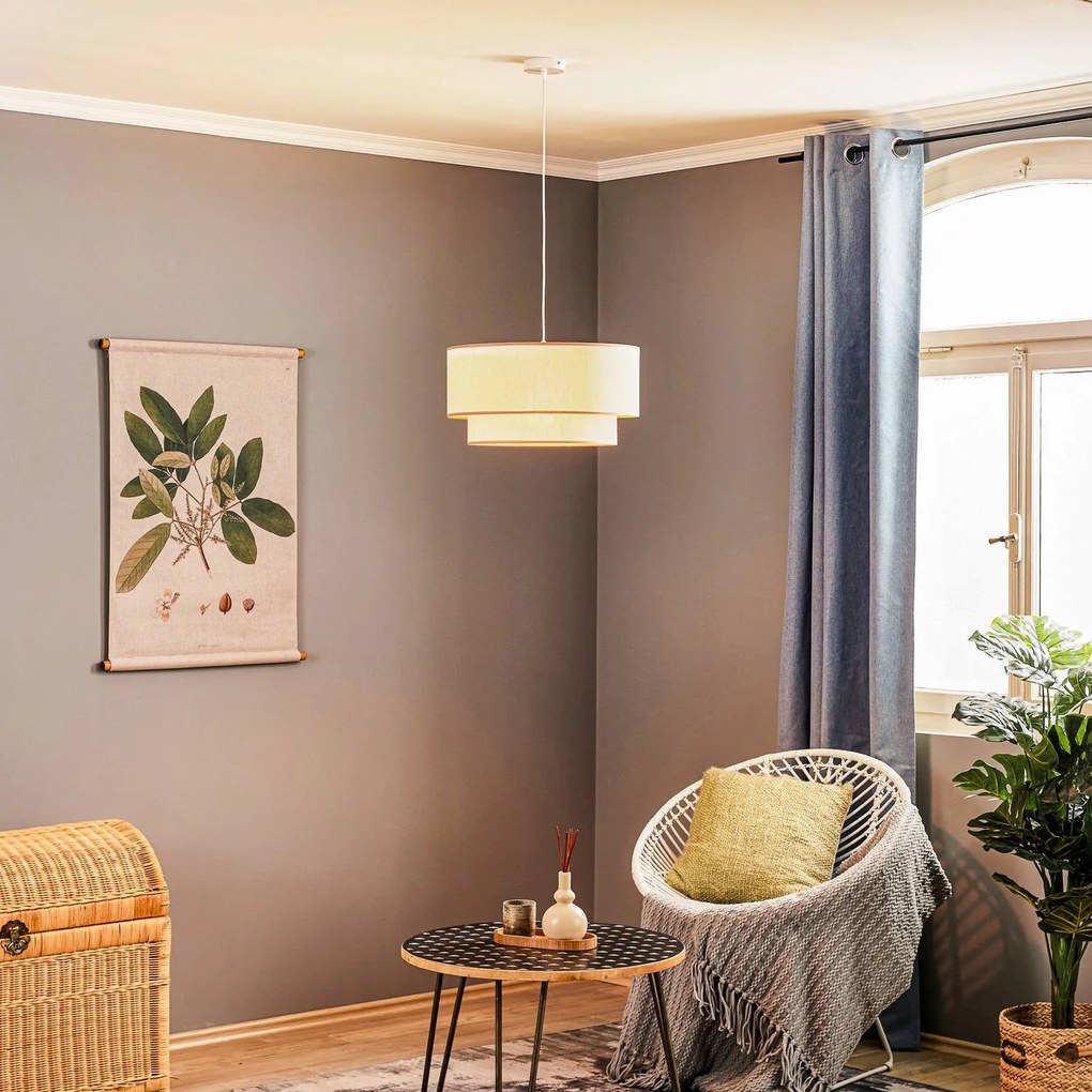 Duolla Lampada a sospensione Boho, doppio paralume, beige