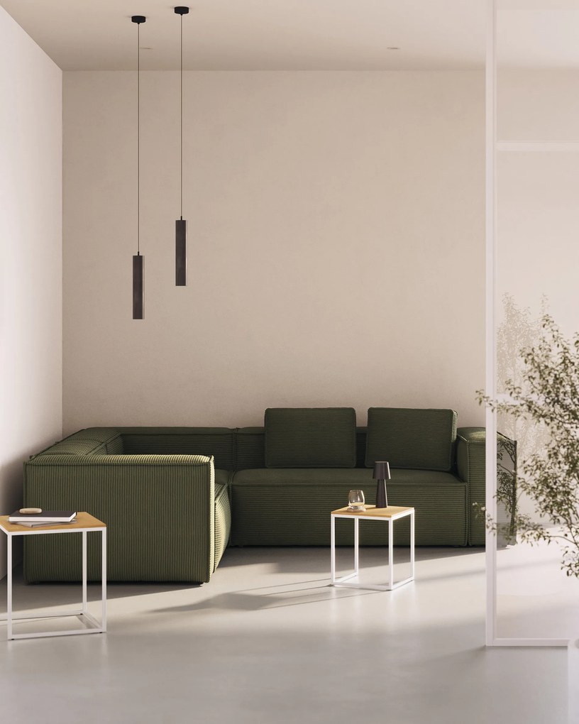 Kave Home - Divano ad angolo Blok 4 posti a coste spesso verde 290 x 290 cm