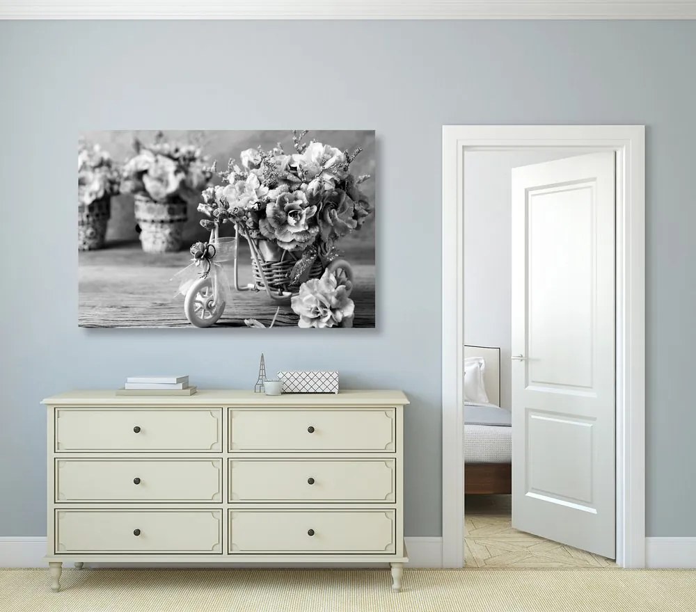 Stampa su tela – Garofano romantico in stile vintage in bianco e nero