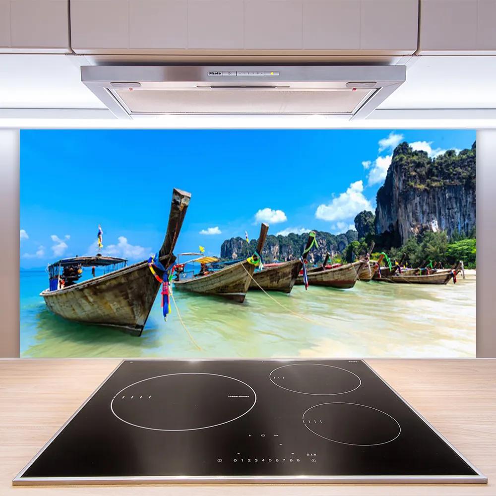 Pannello paraschizzi cucina Paesaggio della spiaggia del mare della barca 100x50 cm