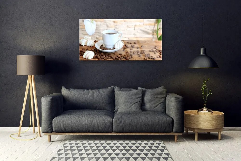 Quadro in vetro Tazza a forma di chicco di caffè Cucina 100x50 cm