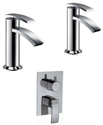 Set miscelatori lavabo + bidet + incasso doccia con deviatore Jacuzzi | rubinetteria Ray ottone cromato per piletta click clack