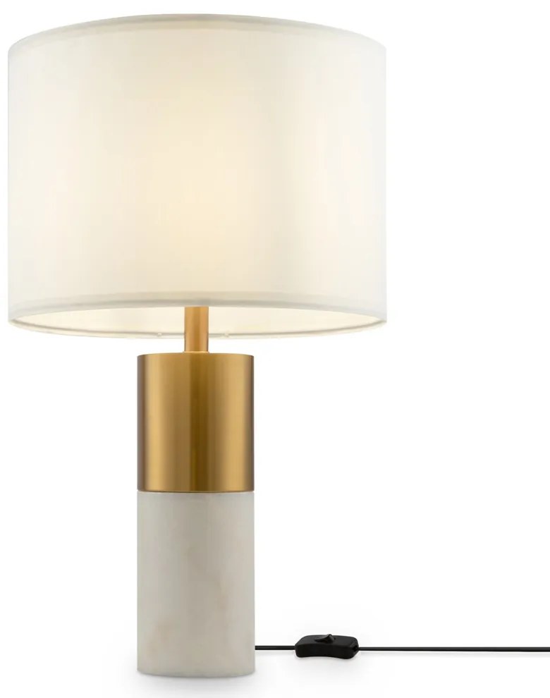 Lampada Da Tavolo Moderno Bianco Metallo Ottone Paralume Tessuto 1 Luce E27 60W