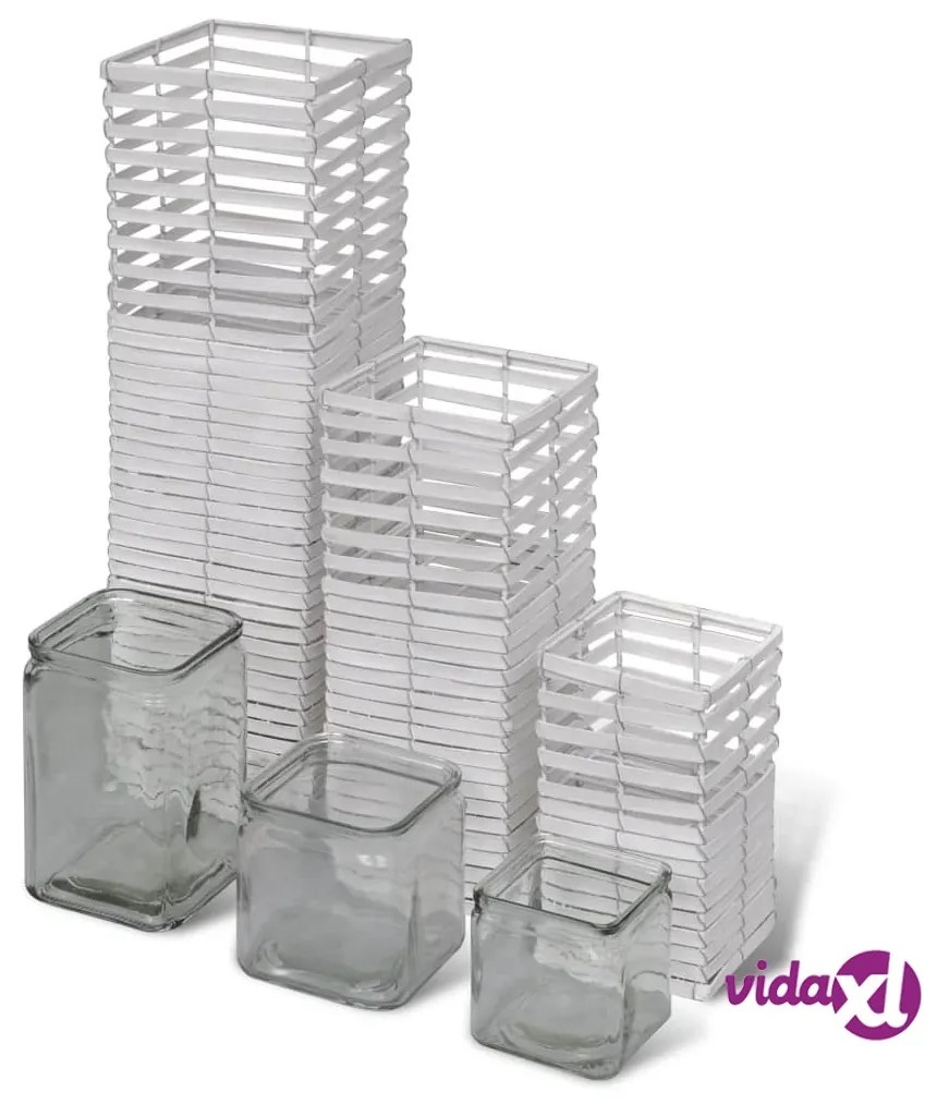 vidaXL Set 3 pz Supporto candela lavorato a mano bianco