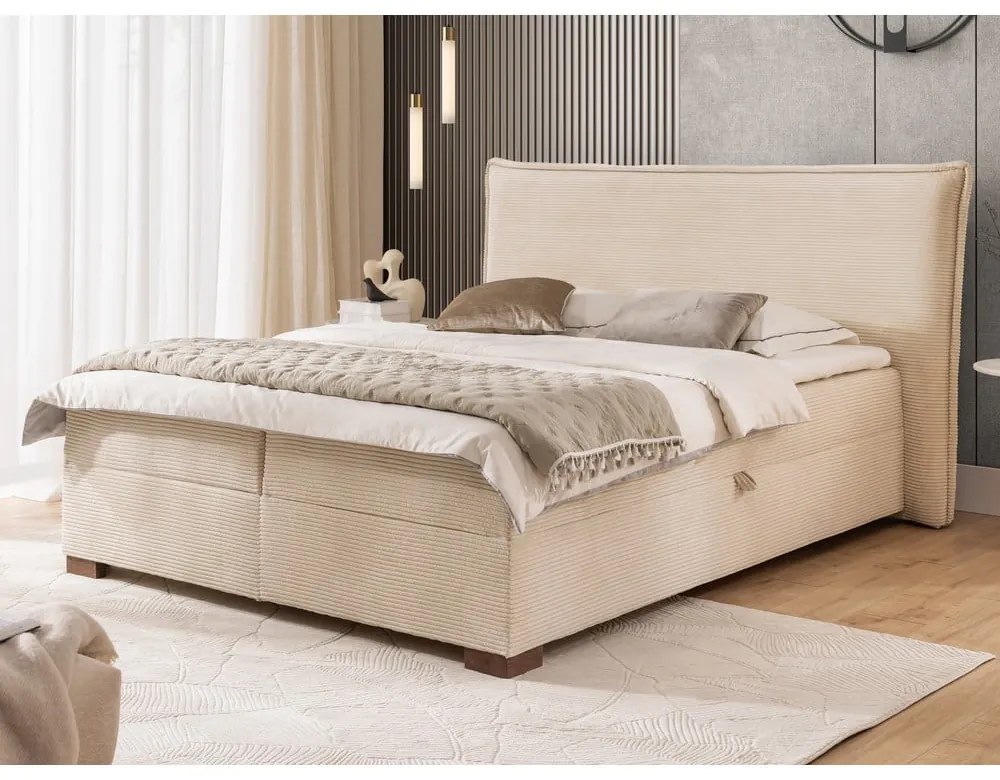 Letto boxspring beige con contenitore 160x200 cm Lysa – Ropez