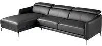 Divano chaise longue rivestito in pelle e gambe in acciaio nero