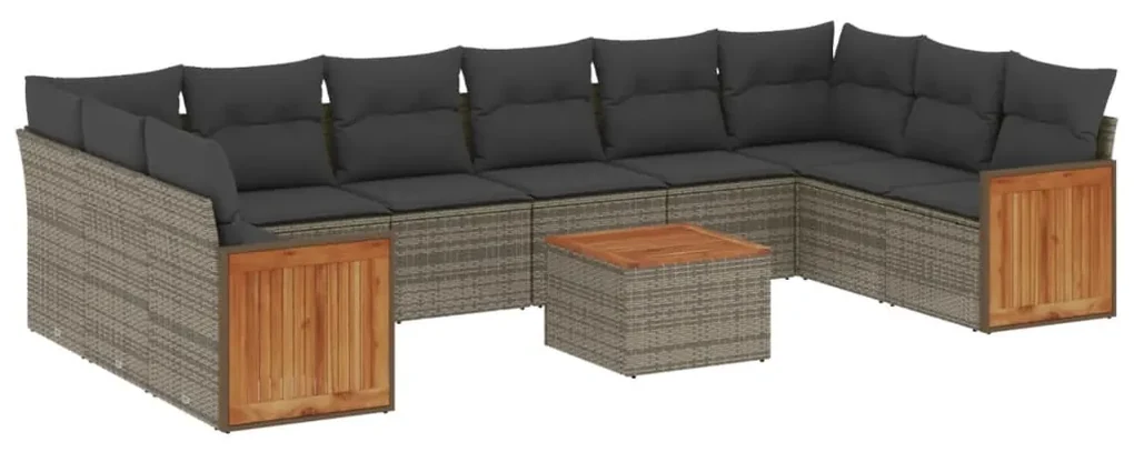 Set divani da giardino 11 pz con cuscini in polyrattan grigio