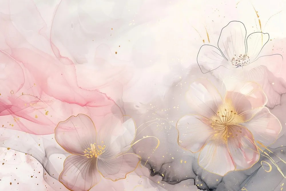 Quadro su tela – Fiori eleganti con tocco rosa-oro