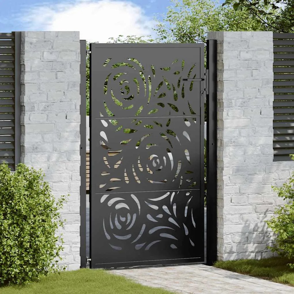 Cancello Giardino Nero 105x155 Cm İn Acciaio Design A Fiamma /
