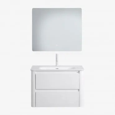 Set Di Mobili Da Bagno In Legno Con Lavabo Integrato Egerton Bianco & Rettangolare A Led E Antiappannamento 80x70 Cm Gualar & Bianco ↑20 - Sklum
