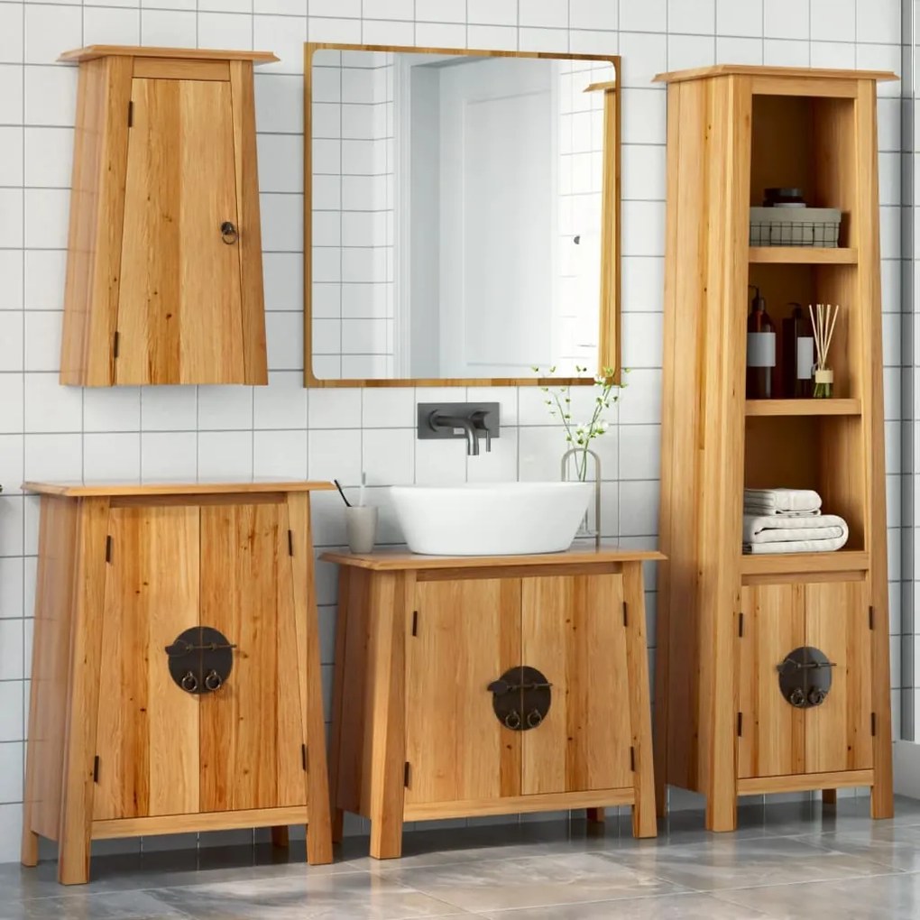 Set Mobili Da Bagno 4 Pz İn Legno Massello Di Pino /